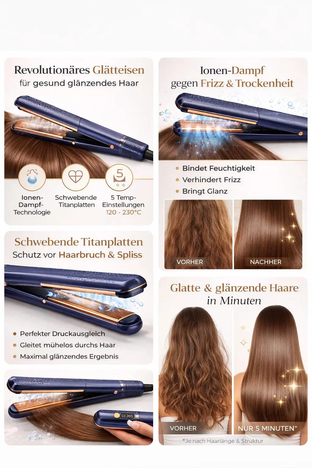 Airstraight Pro Elura l – Föhnen & Glätten in einem | Schonendes Haarstyling | Blau