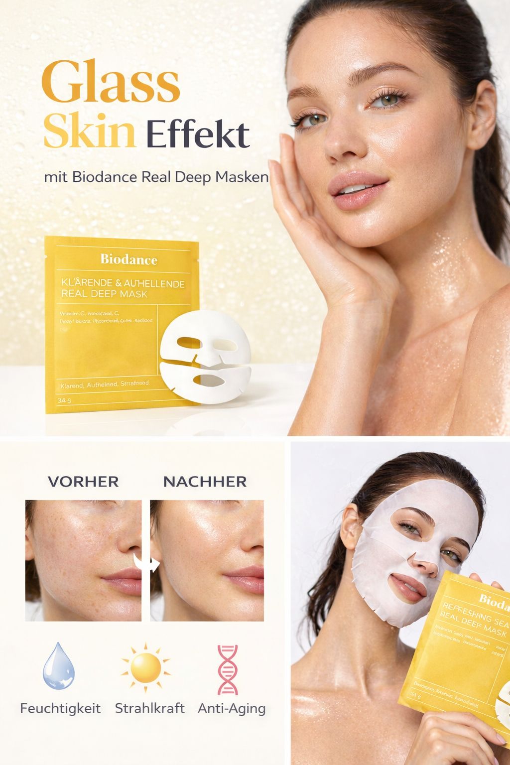 4 Stück Bio-Kollagen-Gesichtsmasken – Intensive Feuchtigkeit & Anti-Aging Pflege | Safrangelb